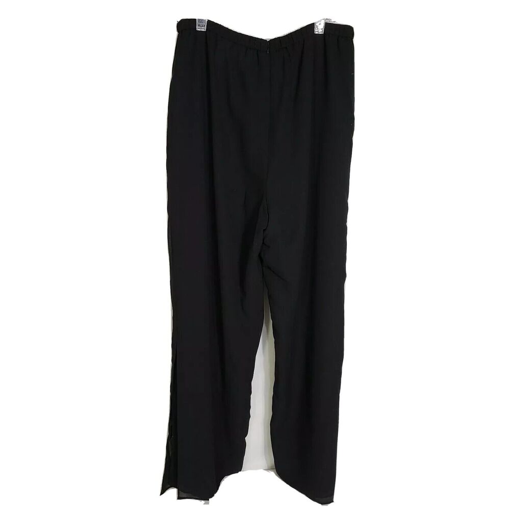 Coldwater Creek Pants Size 10P Black Elastic Back Waist Side Slit Zipper Wide